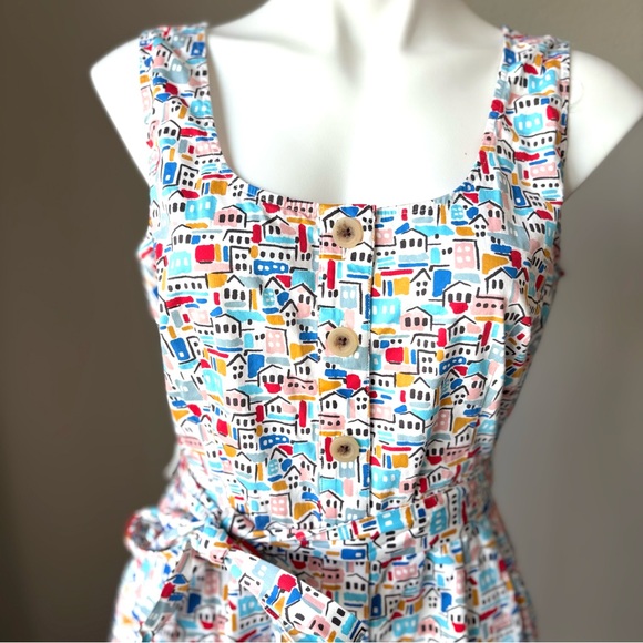 Boden Joanna Seaside House Novelty Print Button Down Belted Midi Dress Size 12R - Picture 1 of 7
